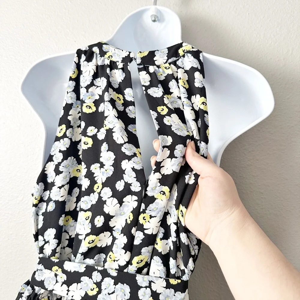 Ann Taylor Sleeveless Floral Self Tie Belt Halter Jumpsuit Women's Size 14